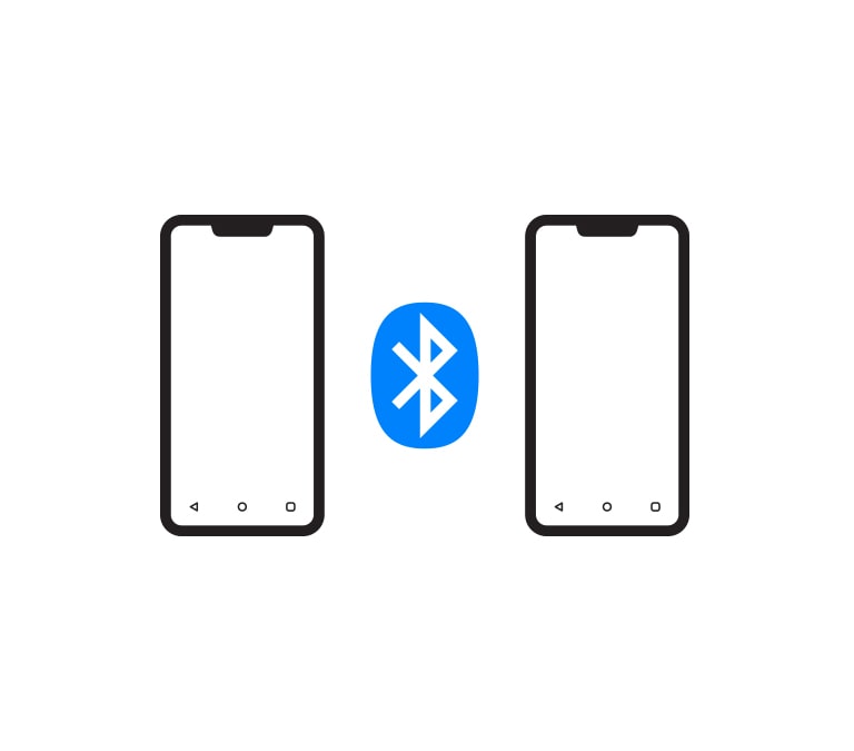 There is a Bluetooth logo between two smartphone icons.