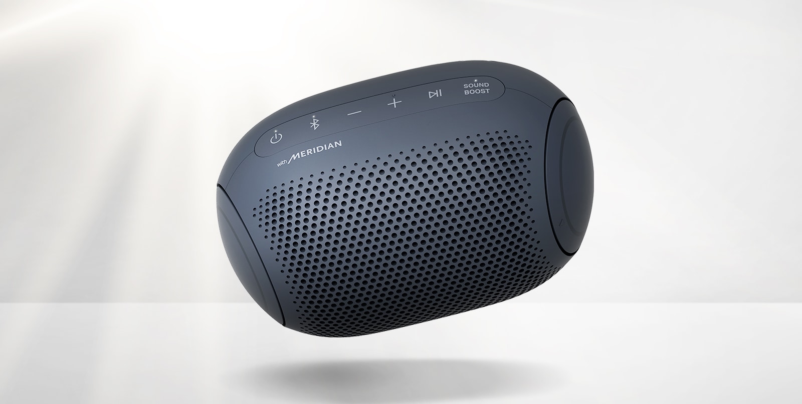 LG XBOOM Go tilts to the left and floats in the air.