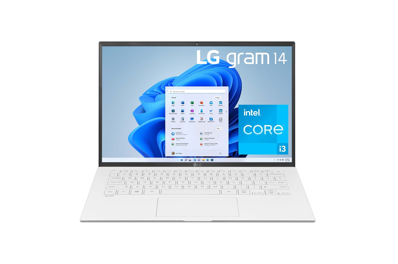 LG gram 14&rdquo; Lightweight Laptop, Intel&reg; 11th Gen Core&reg; i3 Evo&trade; Platform, 8GB RAM, 256GB SSD, White, Front view, 14Z90P-K.ARW3U1