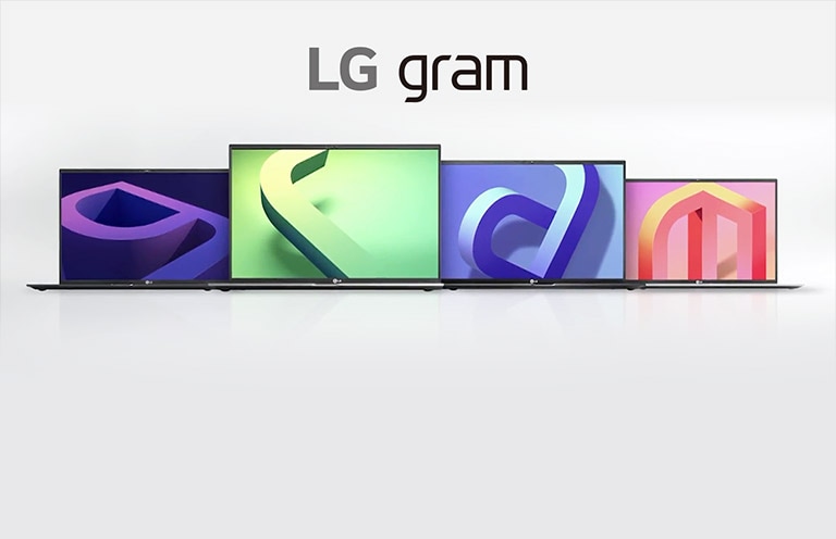 display of 4 LG gram laptops with infills
