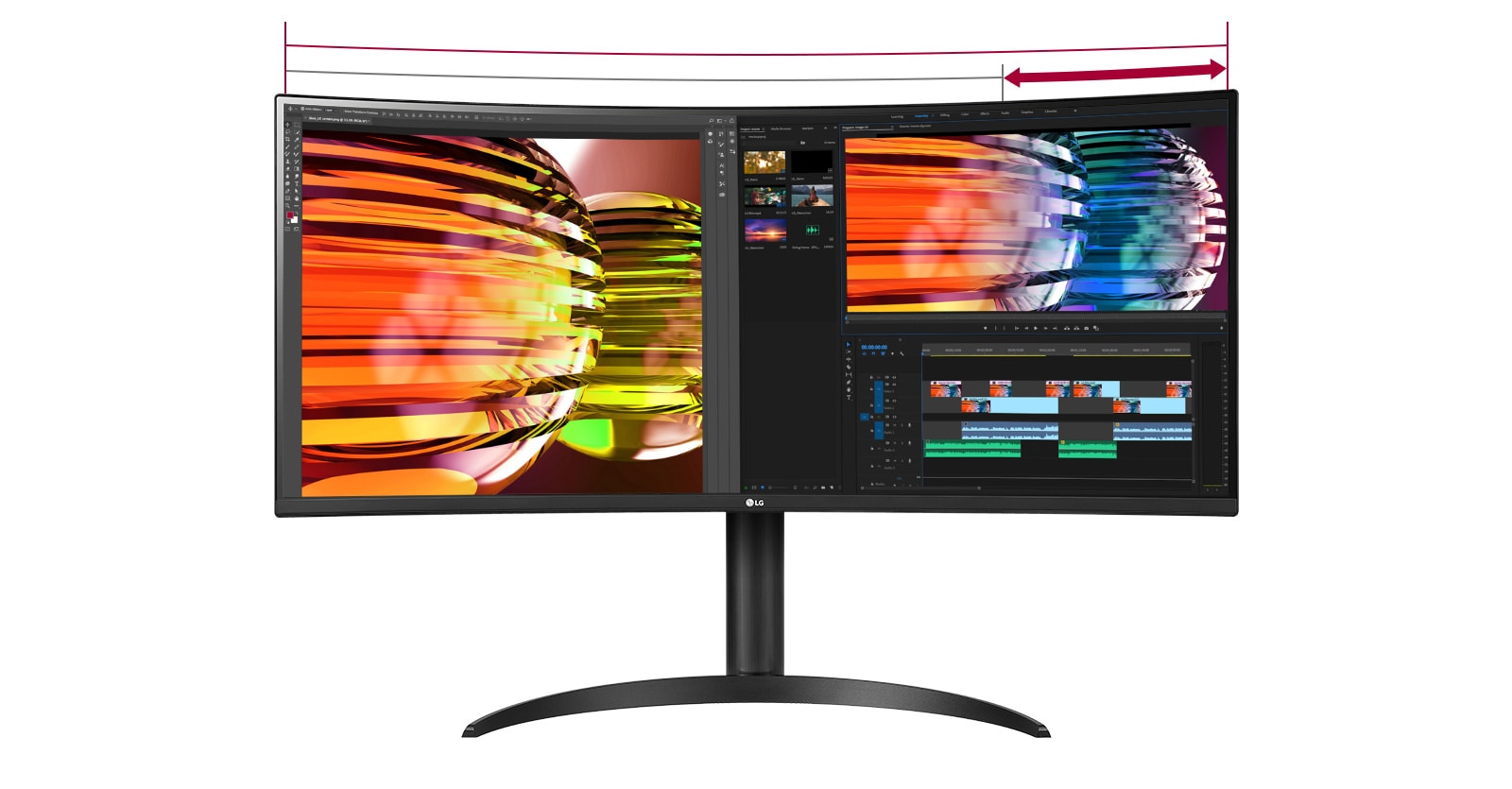 21:9 QHD display is great for the monitoring of footage for video editing, and audio plugins and effects can be displayed at once.