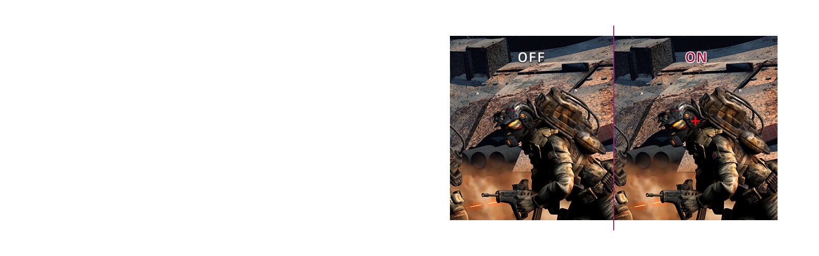 Game image demonstrating on-screen difference with crosshair on and off