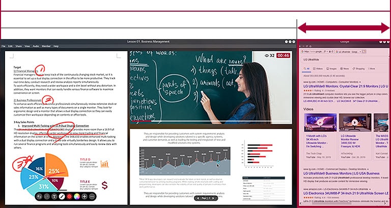 More Screen Space of 21:9 UltraWide display compared to 16:9 display with an ongoing online class on the screen. 