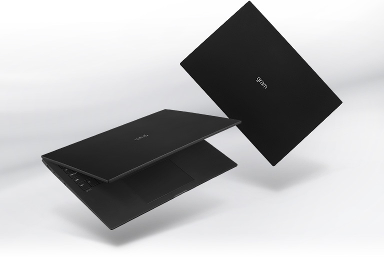display of 2 black LG gram laptops 