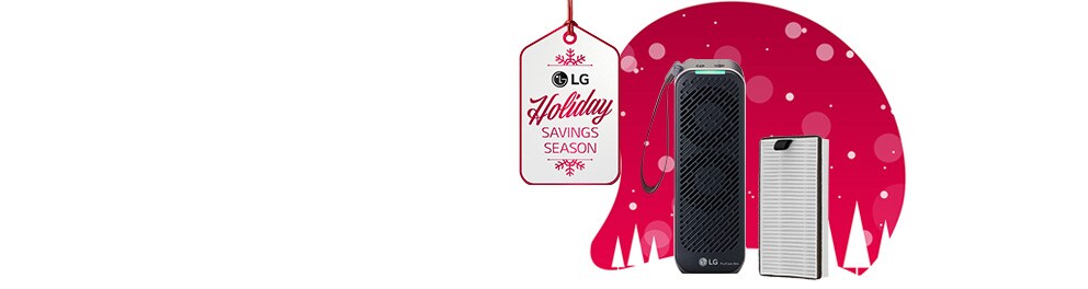 LG savings season tag on red holiday graphics on white background