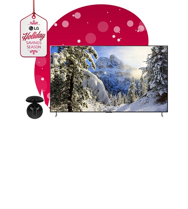 LG savings season tag on red holiday graphics on white background