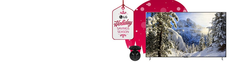 LG savings season tag on red holiday graphics on white background