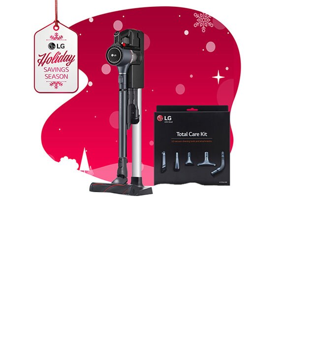 LG savings season tag on red holiday graphics on white background