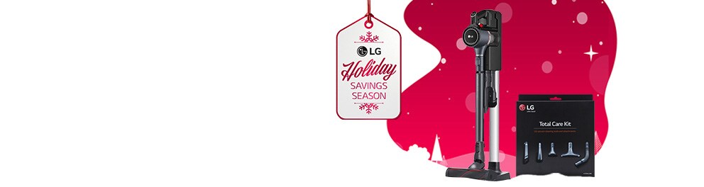 LG savings season tag on red holiday graphics on white background