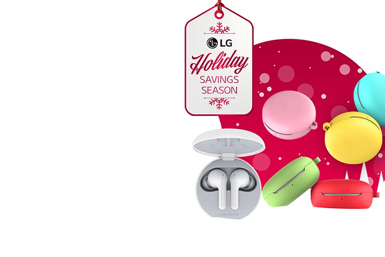 LG savings season tag on red holiday graphics on white background