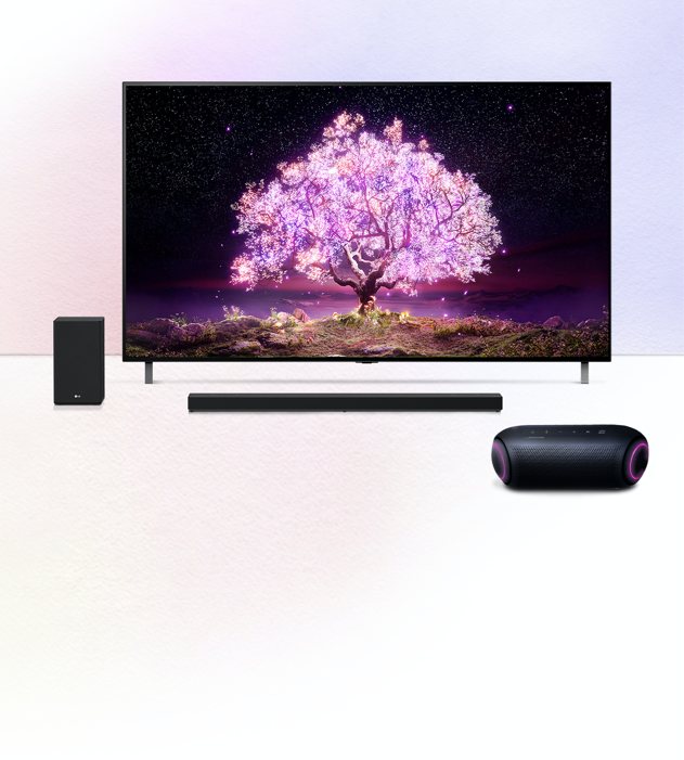 OLED TV and sound bar with lightning infill