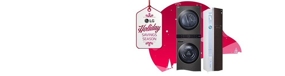 LG savings season tag on red holiday graphics on white background