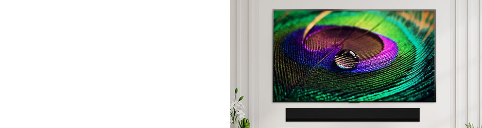 Soundbar and OLED TV on beige background