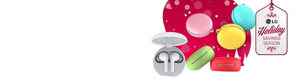 LG savings season tag on red holiday graphics on white background