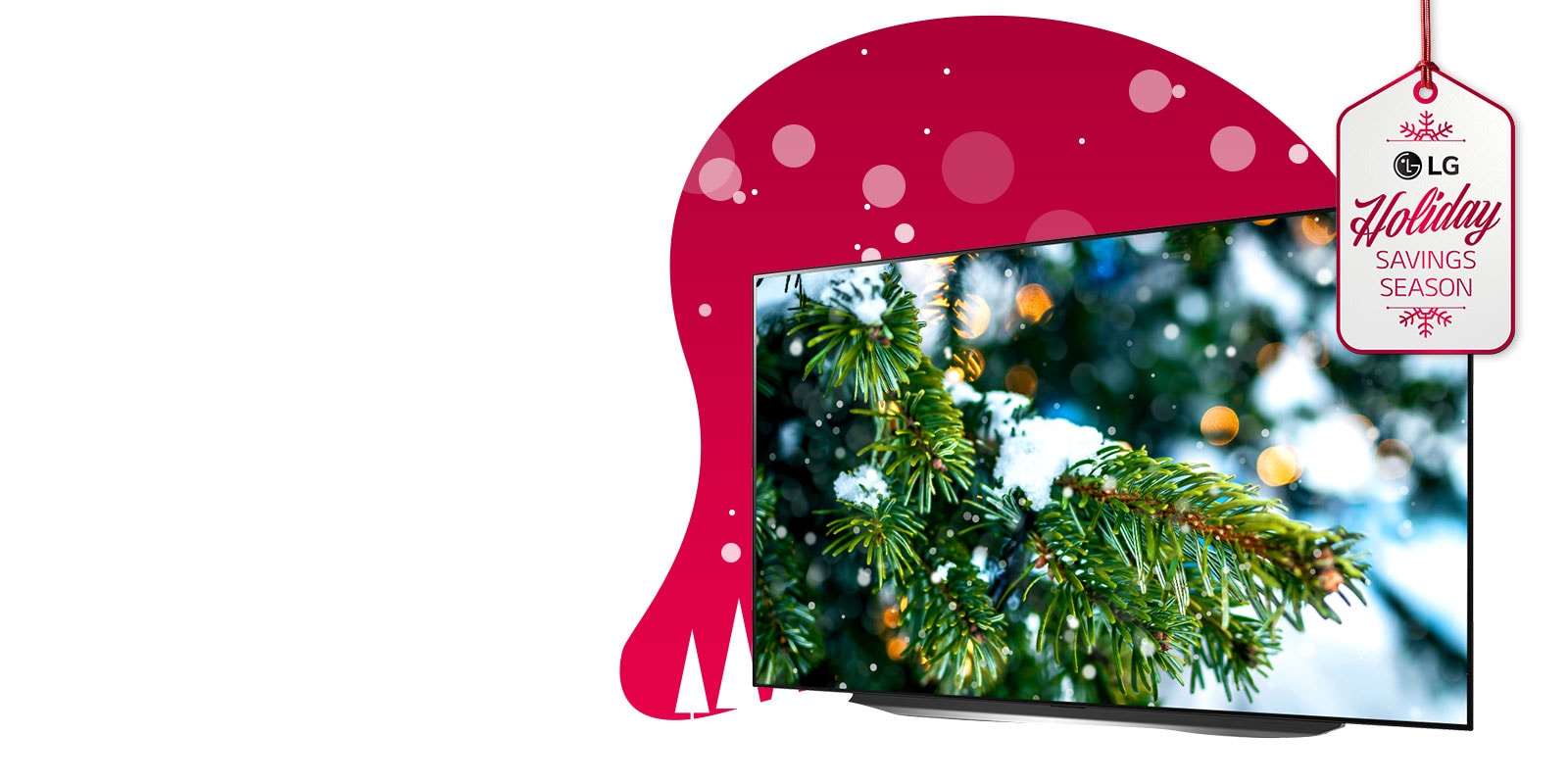 LG savings season tag on red holiday graphics on white background