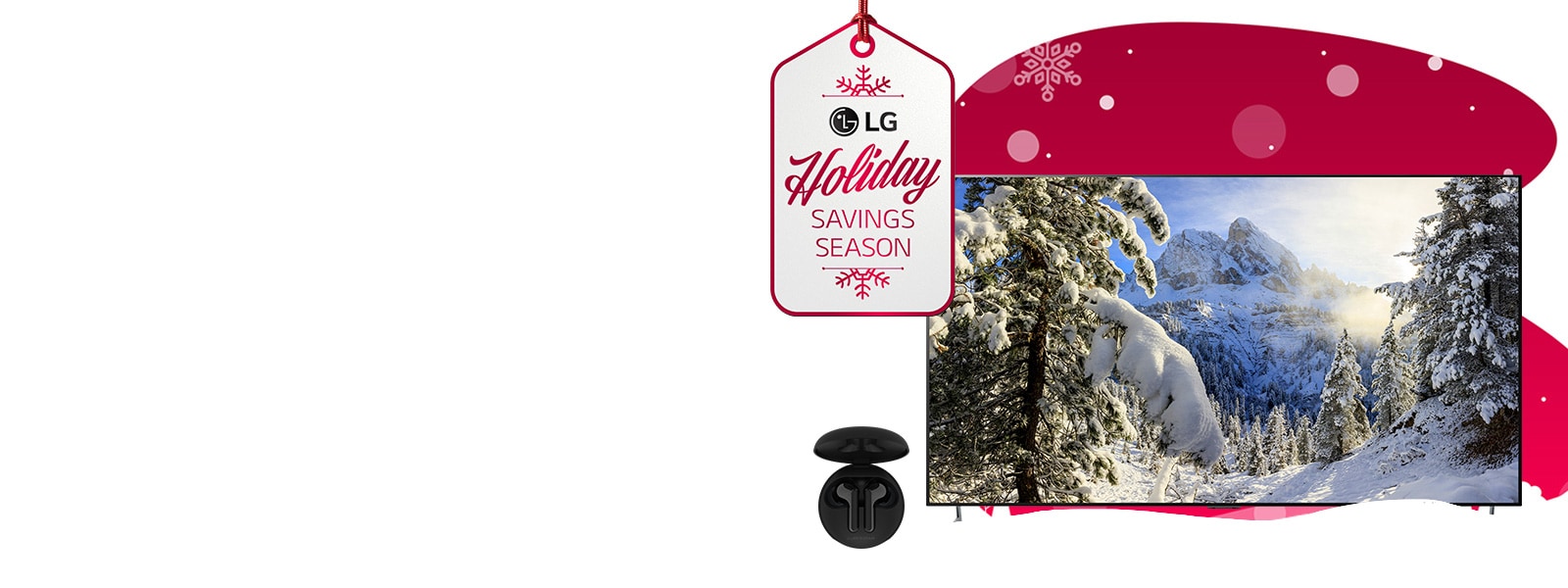 LG savings season tag on red holiday graphics on white background