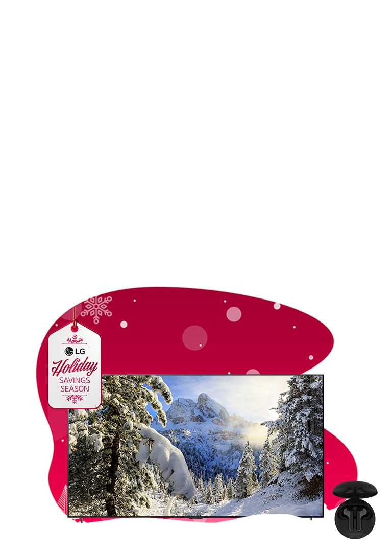 LG savings season tag on red holiday graphics on white background