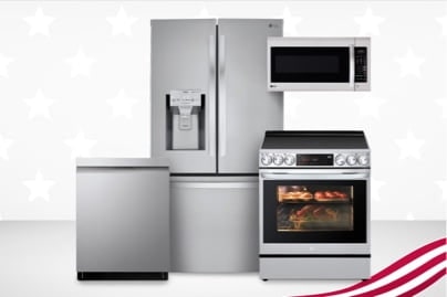 display of LG cooking appliance, microwave, refrigerator, and dishwasher