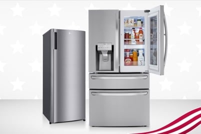 display of one side open refrigerator and freezer