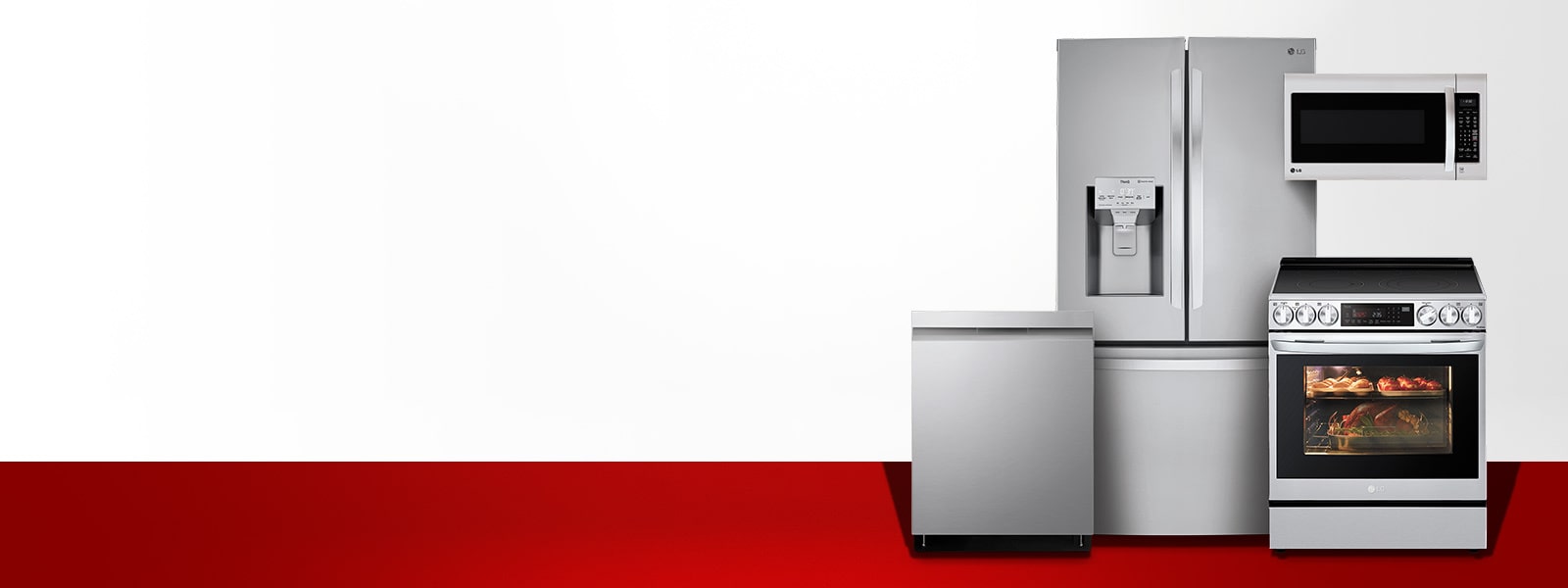 Kitchen Packages appliances on red and white background