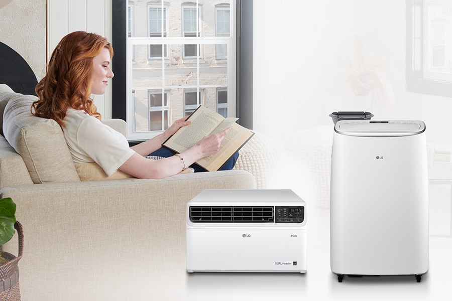 Woman relaxing in her living room keeping cool