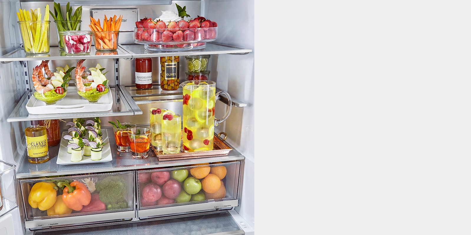 open door refrigerator full of food
