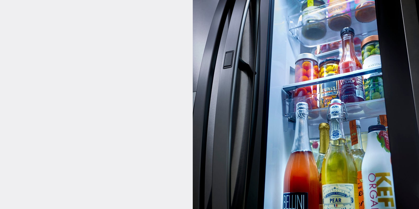 open refrigerator with drinks