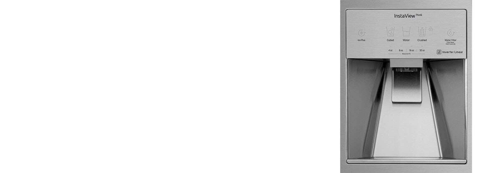 Refrigerator interior showcasing  tall ice and water dispenser