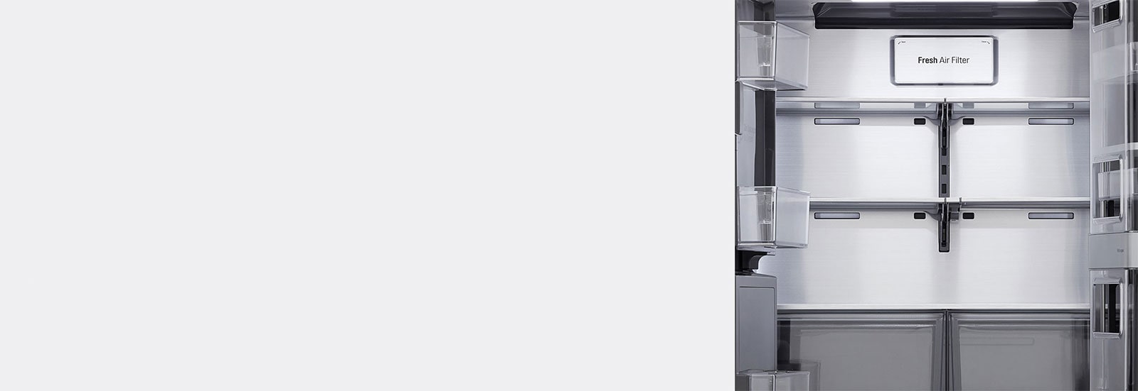 Refrigerator interior showcasing cool guard metal interior panel