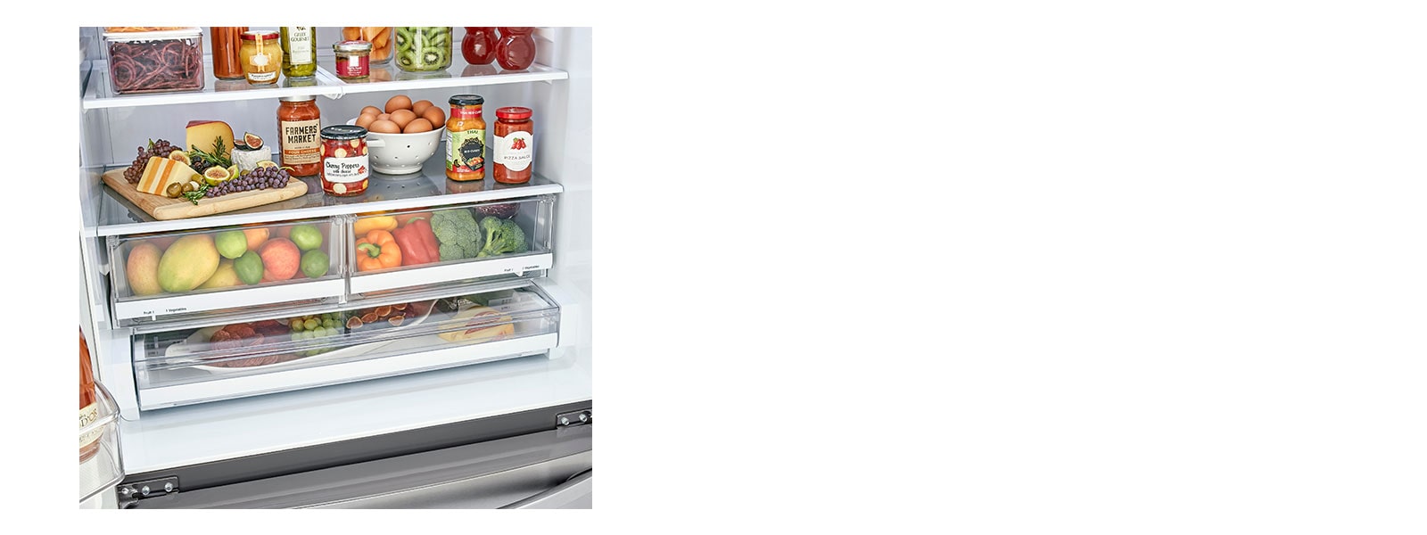LG refrigerator interior showcasing fresh produce