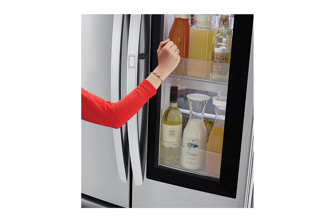 LG 23 cu. ft. InstaView™ Door-in-Door® Counter-Depth Refrigerator, LFCC23596S Hand Knocking Lit Closeup, LFCC23596S, thumbnail 8