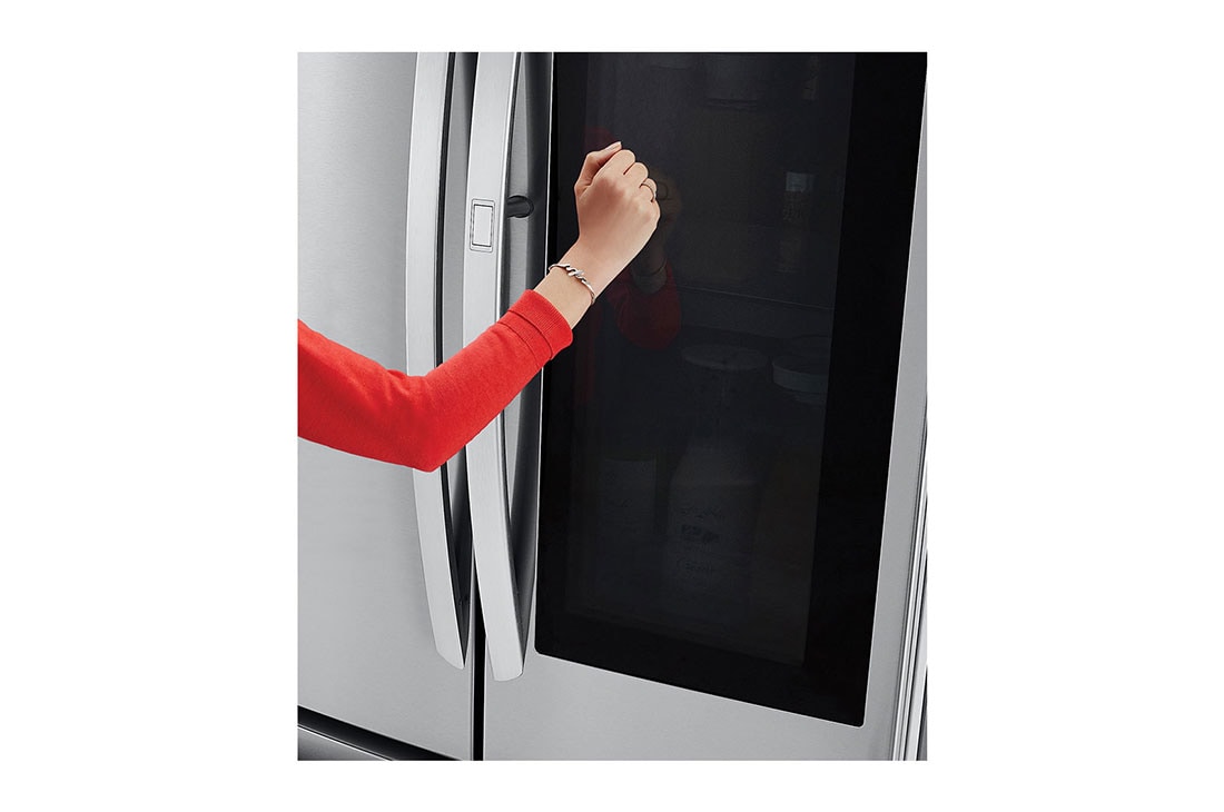 LG 23 cu. ft. InstaView™ Door-in-Door® Counter-Depth Refrigerator, LFCC23596S Hand Knocking Closeup, LFCC23596S, thumbnail 9