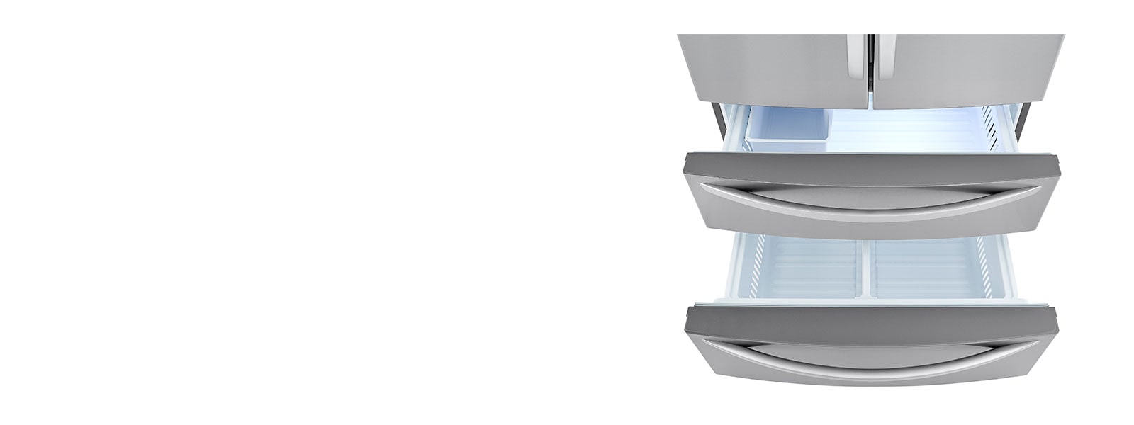Refrigerator showcasing styled double freezer drawers 
