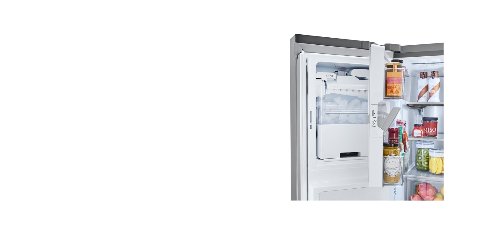 Refrigerator interior showcasing  Slim SpacePlus® Ice system