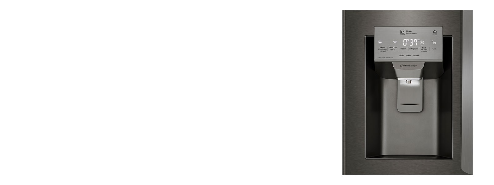 Refrigerator showcasing ice and water dispenser