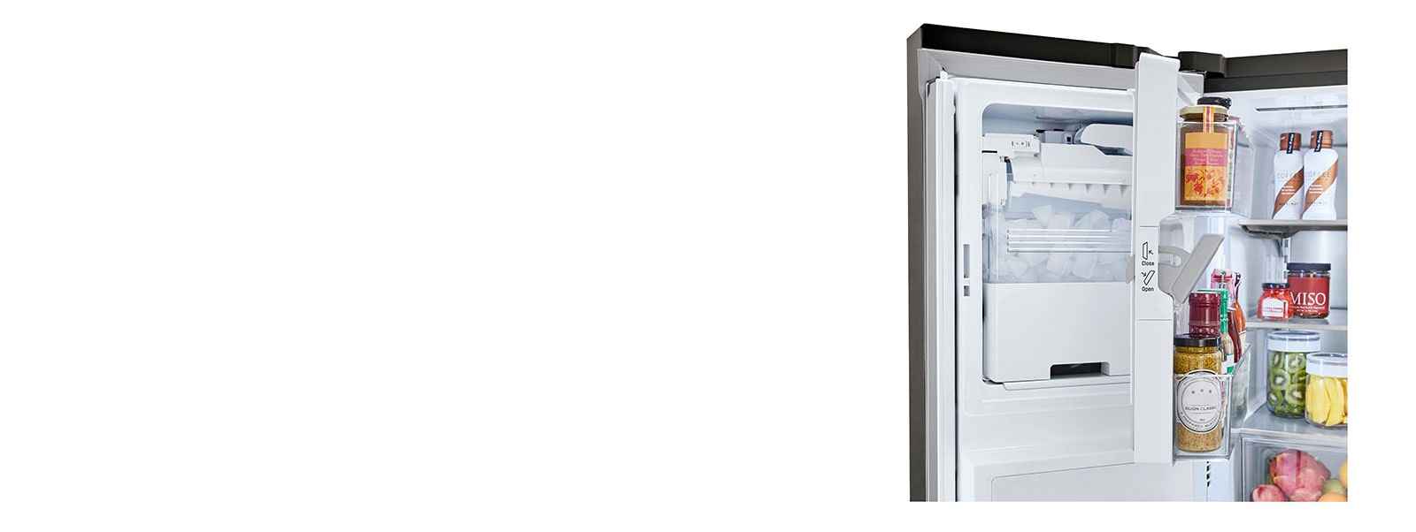 Refrigerator interior showcasing  Slim SpacePlus® Ice System