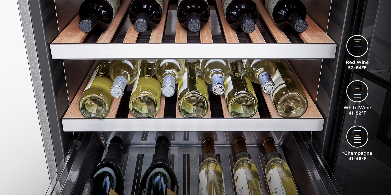 Various wines are placed at the different temperature levels.