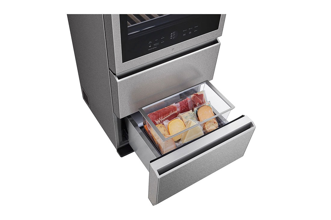 LG SIGNATURE 15 cu. ft. Smart wi-fi Enabled InstaView™ Wine Cellar Refrigerator, Convertible Drawers Filled with meats and cheese, URETC1408N, thumbnail 13
