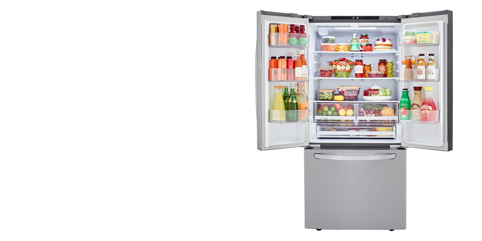 LG LRFCS25D3S refrigerator showcasing interior width