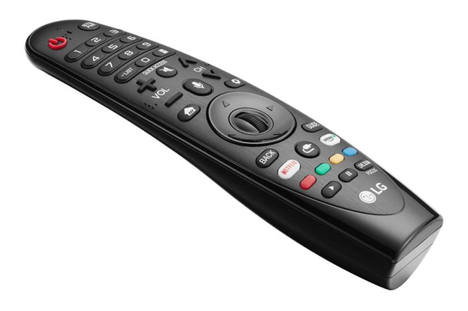  A black LG television remote control with a '3D' button.