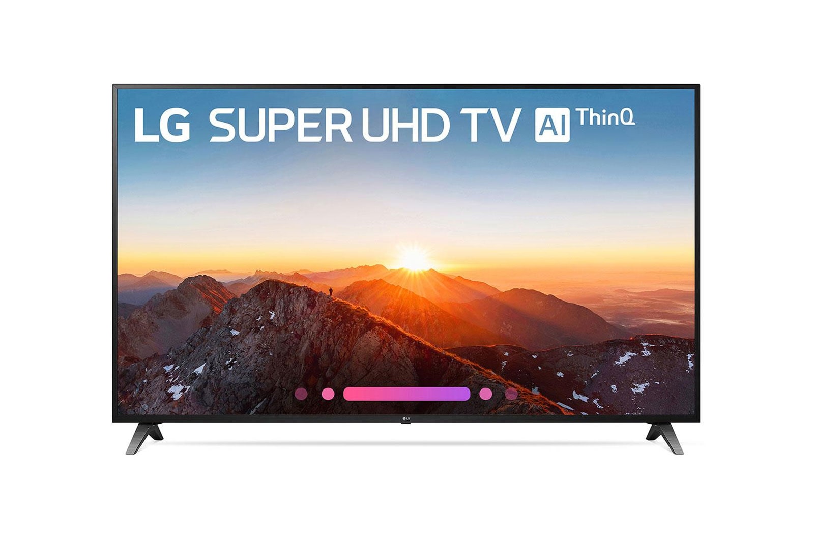 白い背景にLG UQ75 4Kスマートテレビ。