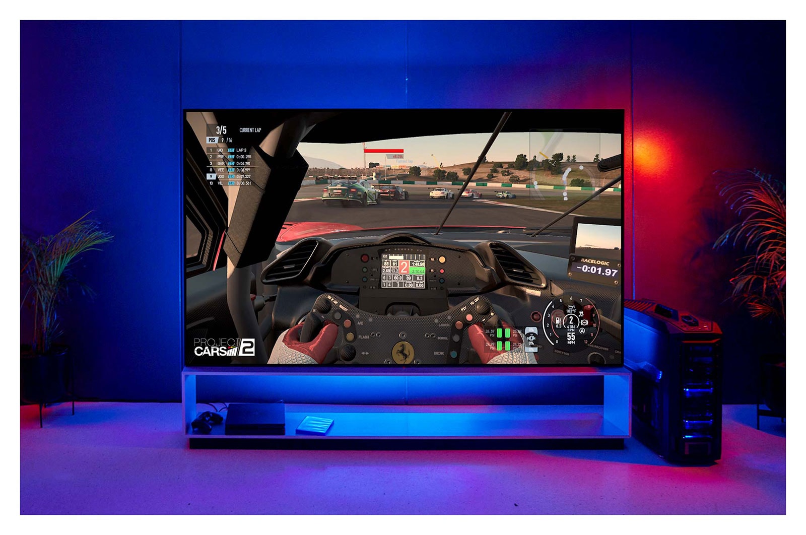 LG SIGNATURE ZX 88 inch Class 8K Smart OLED TV w/AI ThinQ® (87.6'' Diag), A Large TV screen showing a racing game, OLED88ZXPUA