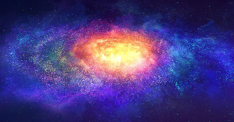 Millions of tiny colorful particles in space