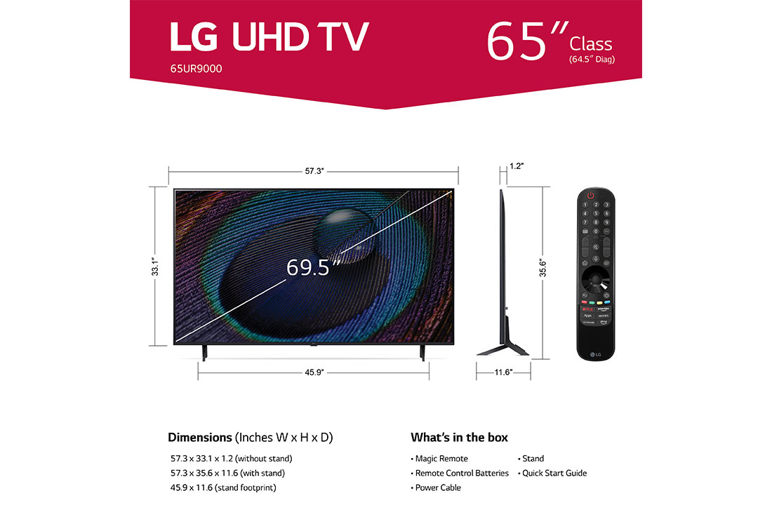 LG 65 Inch Class UR9000 series LED 4K UHD Smart webOS 23 w/ ThinQ AI TV