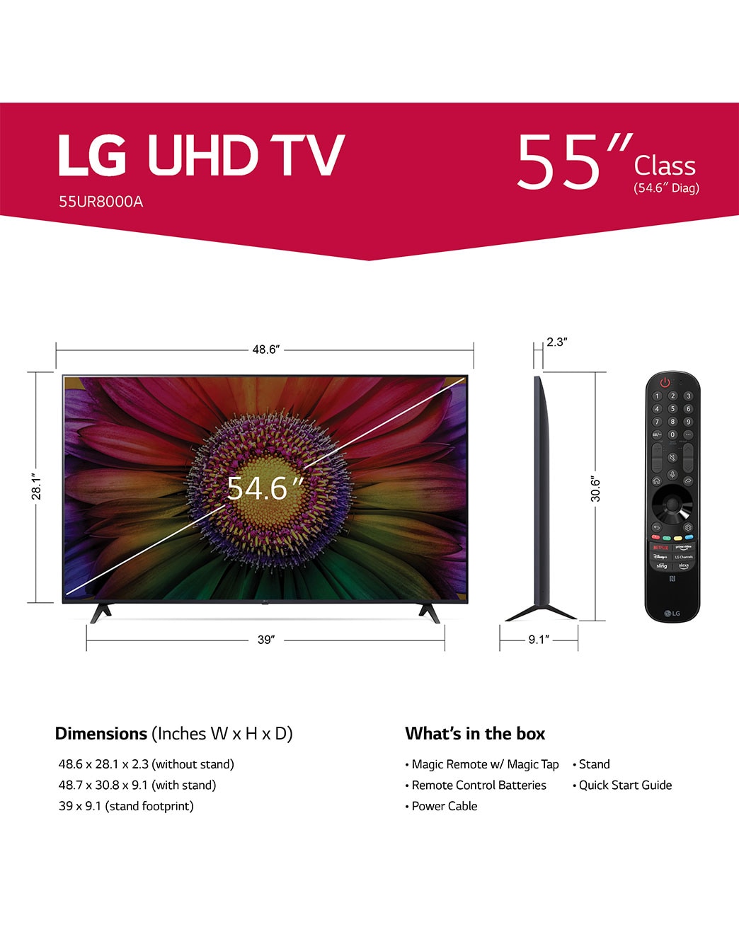 LG 55 Inch Class UR8000 series LED 4K UHD Smart webOS 23 w/ ThinQ AI TV