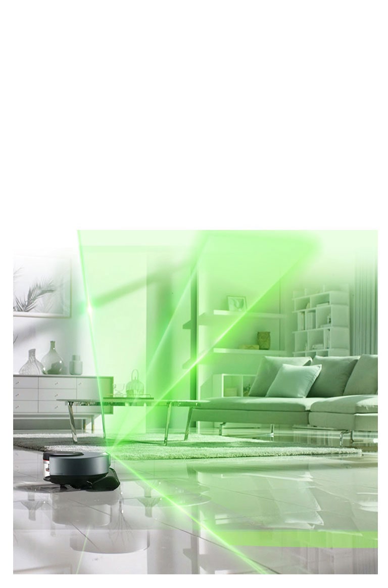 Image of smart robot vacuum with built-in intelligence scanning room for efficient cleaning