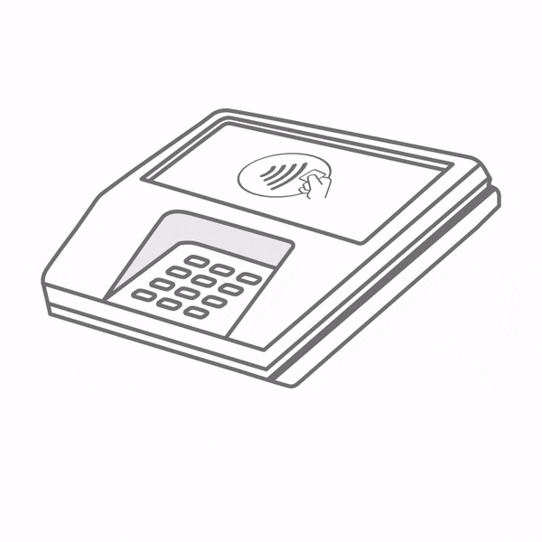 Illustration of a hand moving an LG phone over a payment machine.