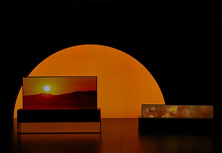 lg signature oled tv r9 demonstrates how the oled tv r can sit as a sculptural element anywhere