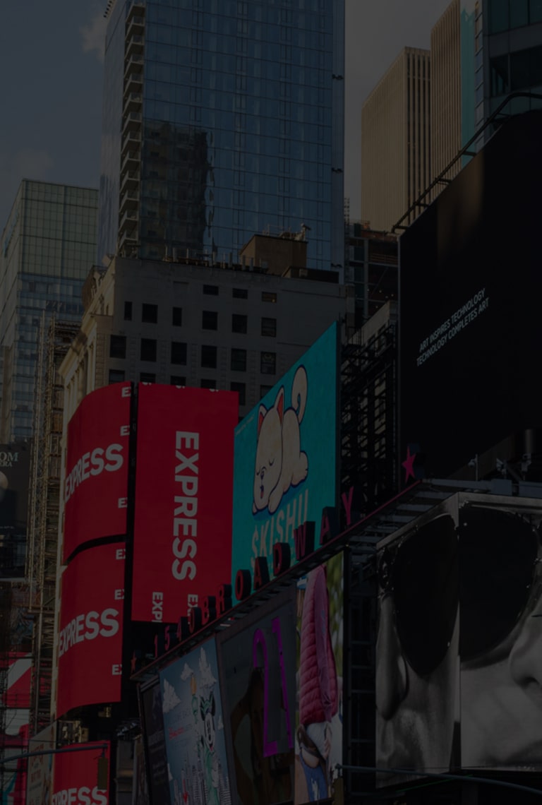 LG SIGNATURE advertisement picture displayed on a billboard on Times Square street.