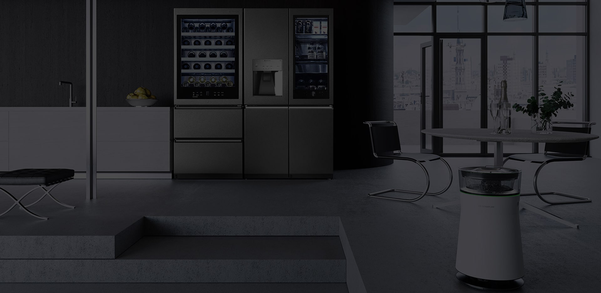 LG SIGNATURE Refrigerator and Wine Cellar are placed in the Bauhaus style of modern kitchen with a backdrop of Berlin.